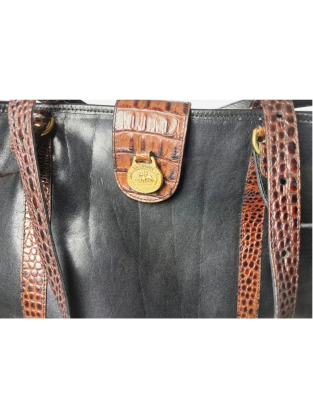 🔥 VINTAGE GRAIL! Rare 90s BRAHMIN Tuscan Croc & Smooth Leather Shoulder Tote Ba - Picture 3 of 7